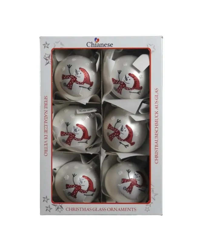 1Pz Pallina Di Vetro Decorata A Mano Bianco Opaco 80Mm