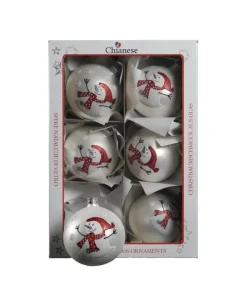 1Pz Pallina Di Vetro Decorata A Mano Bianco Opaco 80Mm