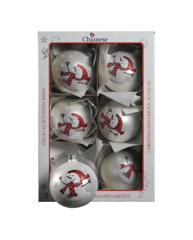 1Pz Pallina Di Vetro Decorata A Mano Bianco Opaco 80Mm