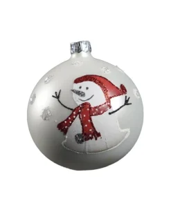 1Pz Pallina Di Vetro Decorata A Mano Bianco Opaco 80Mm