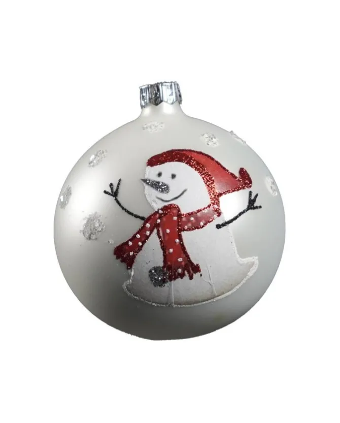 1Pz Pallina Di Vetro Decorata A Mano Bianco Opaco 80Mm