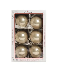 1Pz Pallina Di Vetro Decorata A Mano Champagne Lucido 80Mm