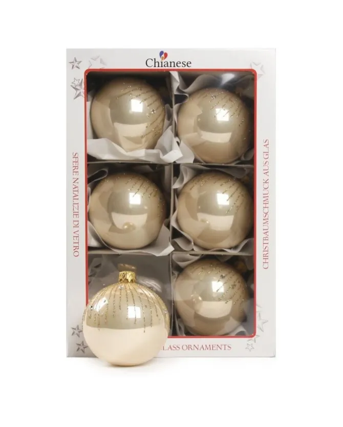 1Pz Pallina Di Vetro Decorata A Mano Champagne Lucido 80Mm