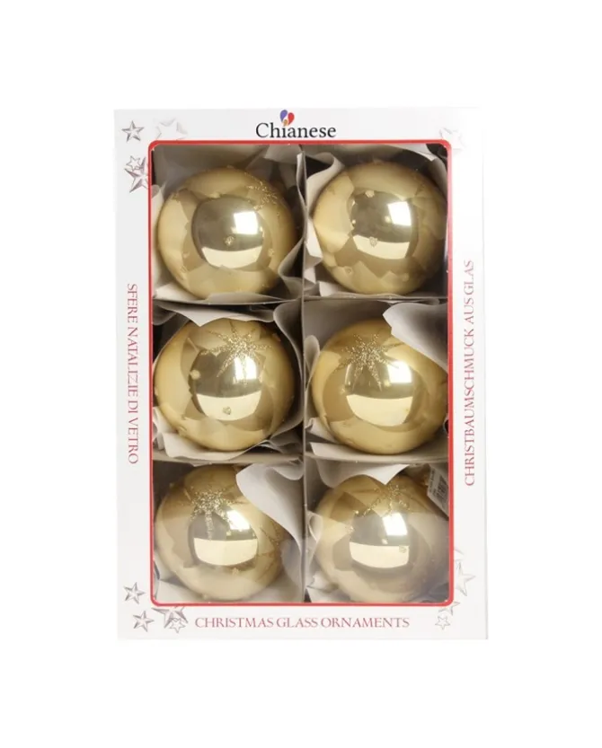 1Pz Pallina Di Vetro Decorata A Mano Oro Lucido 80Mm