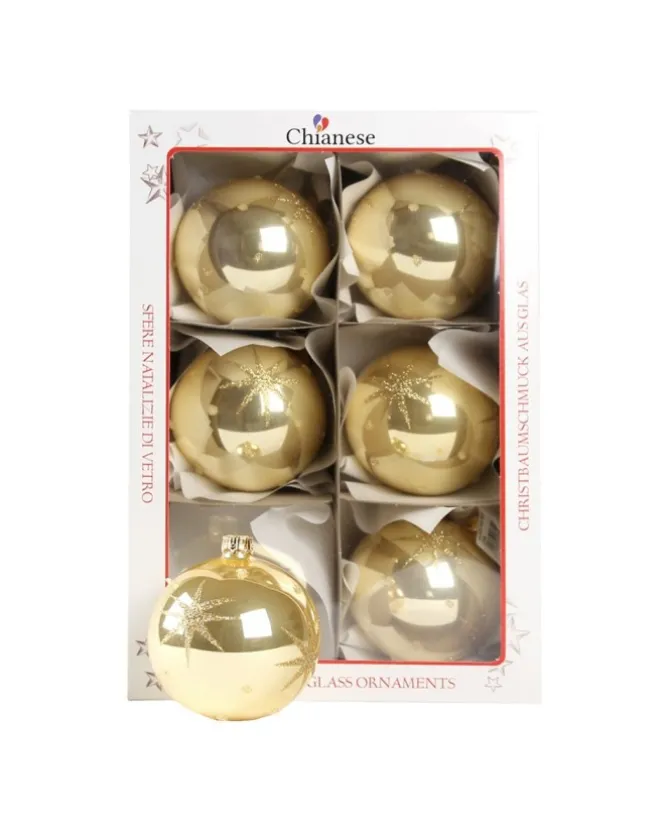 1Pz Pallina Di Vetro Decorata A Mano Oro Lucido 80Mm