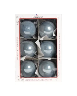 1Pz Pallina Di Vetro Decorata A Mano Celeste Lucido 80Mm