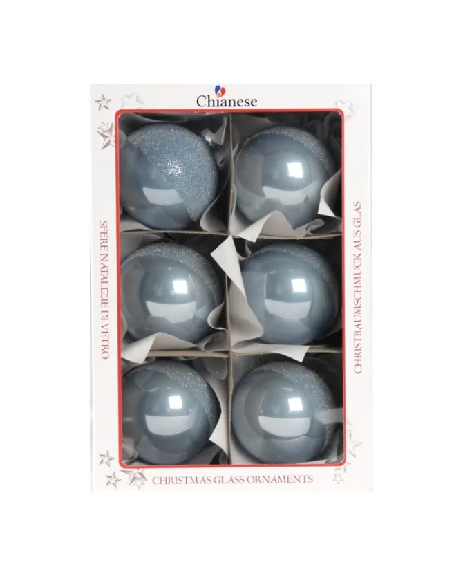 1Pz Pallina Di Vetro Decorata A Mano Celeste Lucido 80Mm