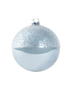 1Pz Pallina Di Vetro Decorata A Mano Celeste Lucido 80Mm