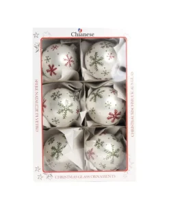 1Pz Pallina Di Vetro Decorata A Mano Bianco Opaco 80Mm