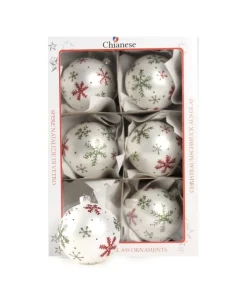 1Pz Pallina Di Vetro Decorata A Mano Bianco Opaco 80Mm