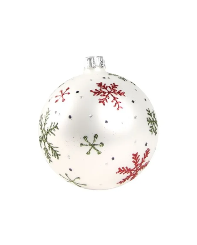 1Pz Pallina Di Vetro Decorata A Mano Bianco Opaco 80Mm