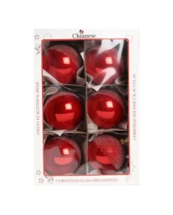 1Pz Pallina Di Vetro Decorata A Mano Rosso Lucido 80Mm