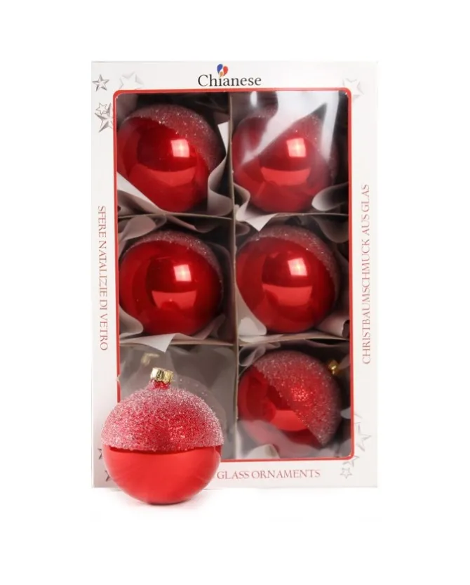 1Pz Pallina Di Vetro Decorata A Mano Rosso Lucido 80Mm