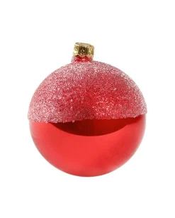 1Pz Pallina Di Vetro Decorata A Mano Rosso Lucido 80Mm