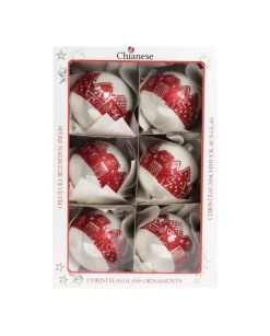 1Pz Pallina Di Vetro Decorata A Mano Bianco Lucido 80Mm