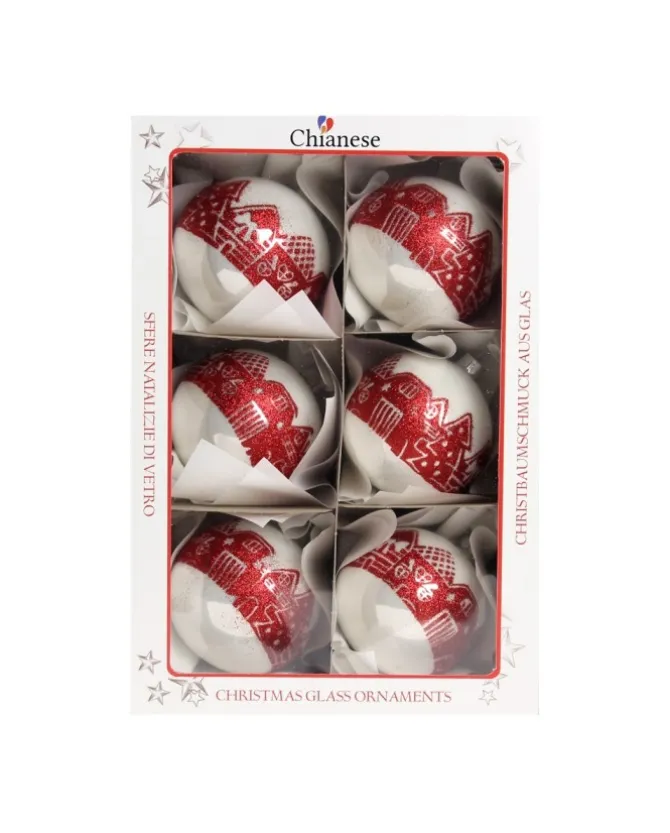 1Pz Pallina Di Vetro Decorata A Mano Bianco Lucido 80Mm