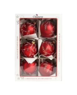 1Pz Pallina Di Vetro Decorata A Mano Rosso Opaco 80Mm