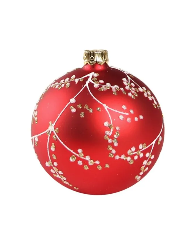 1Pz Pallina Di Vetro Decorata A Mano Rosso Opaco 80Mm