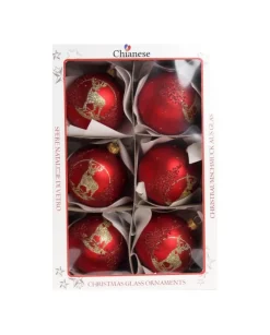 1Pz Pallina Di Vetro Decorata A Mano Rosso Opaco 80Mm