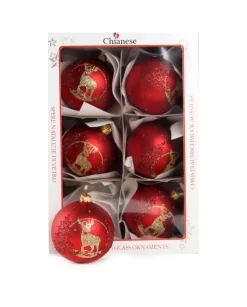 1Pz Pallina Di Vetro Decorata A Mano Rosso Opaco 80Mm