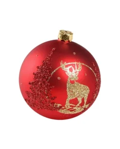 1Pz Pallina Di Vetro Decorata A Mano Rosso Opaco 80Mm