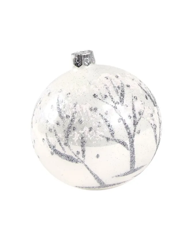1Pz Pallina Di Vetro Decorata A Mano Bianco Lucido 80Mm