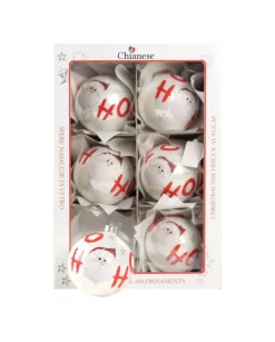 1Pz Pallina Di Vetro Decorata A Mano Bianco Lucido 80Mm