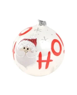 1Pz Pallina Di Vetro Decorata A Mano Bianco Lucido 80Mm