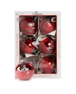 1Pz Pallina Di Vetro Decorata A Mano Rosso 80Mm