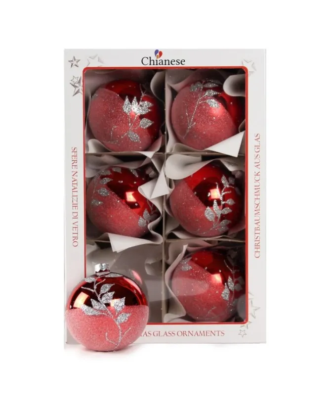 1Pz Pallina Di Vetro Decorata A Mano Rosso 80Mm