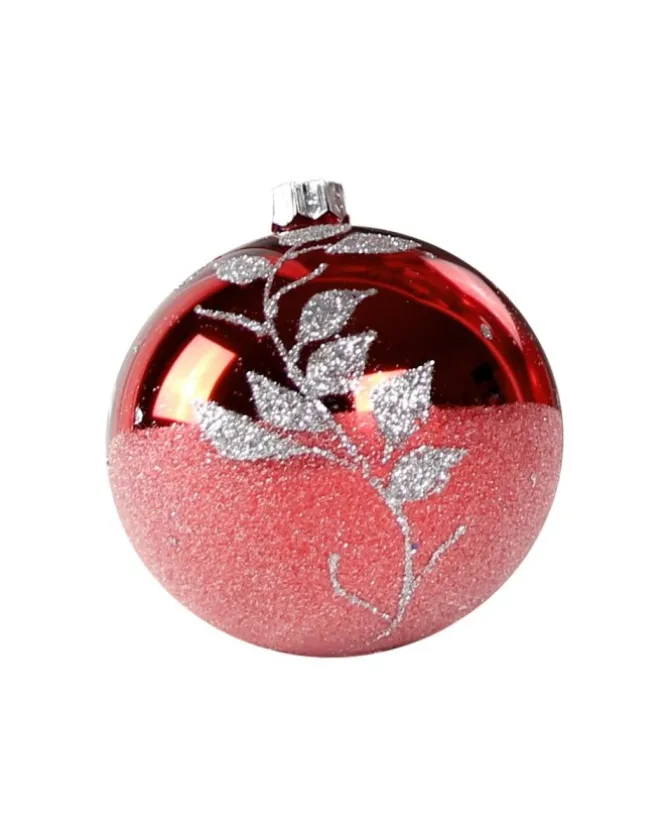 1Pz Pallina Di Vetro Decorata A Mano Rosso 80Mm