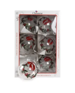 1Pz Pallina Di Vetro Decorata A Mano Trasparente 80Mm