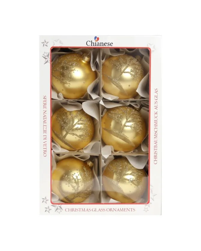 1Pz Pallina Di Vetro Decorata A Mano Oro Opaco 80Mm