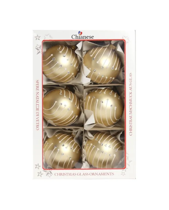 1Pz Pallina Di Vetro Decorata A Mano Champagne Opaco 80Mm