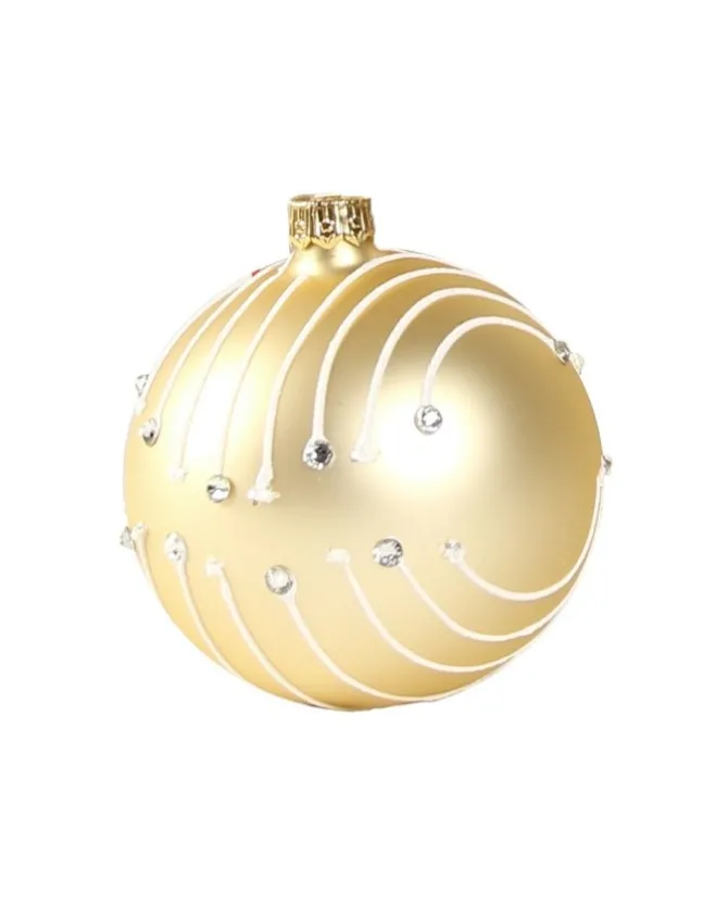 1Pz Pallina Di Vetro Decorata A Mano Champagne Opaco 80Mm