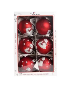 1Pz Pallina Di Vetro Decorata A Mano Rosso Opaco 80M