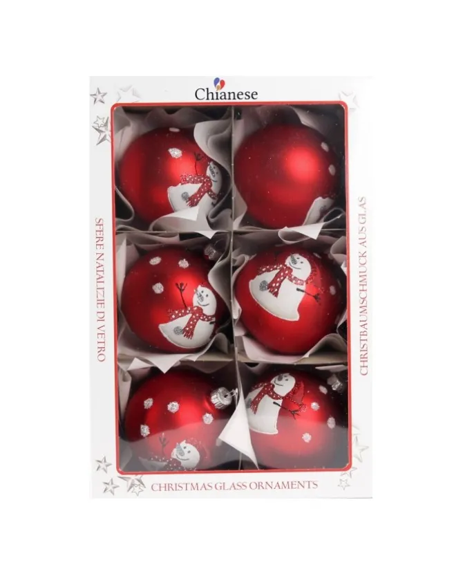 1Pz Pallina Di Vetro Decorata A Mano Rosso Opaco 80M