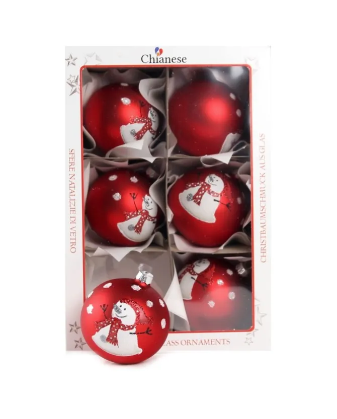 1Pz Pallina Di Vetro Decorata A Mano Rosso Opaco 80M