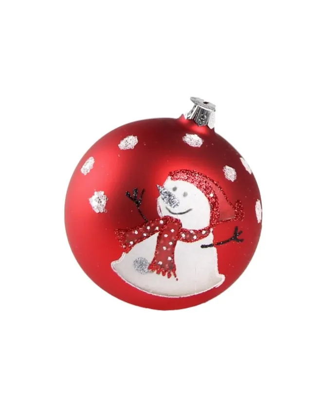 1Pz Pallina Di Vetro Decorata A Mano Rosso Opaco 80M