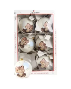 1Pz Pallina Di Vetro Decorata A Mano Bianco Lucido 80Mm