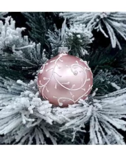 1Pz Pallina Di Vetro Decorata A Mano Rosa Opaco 80Mm