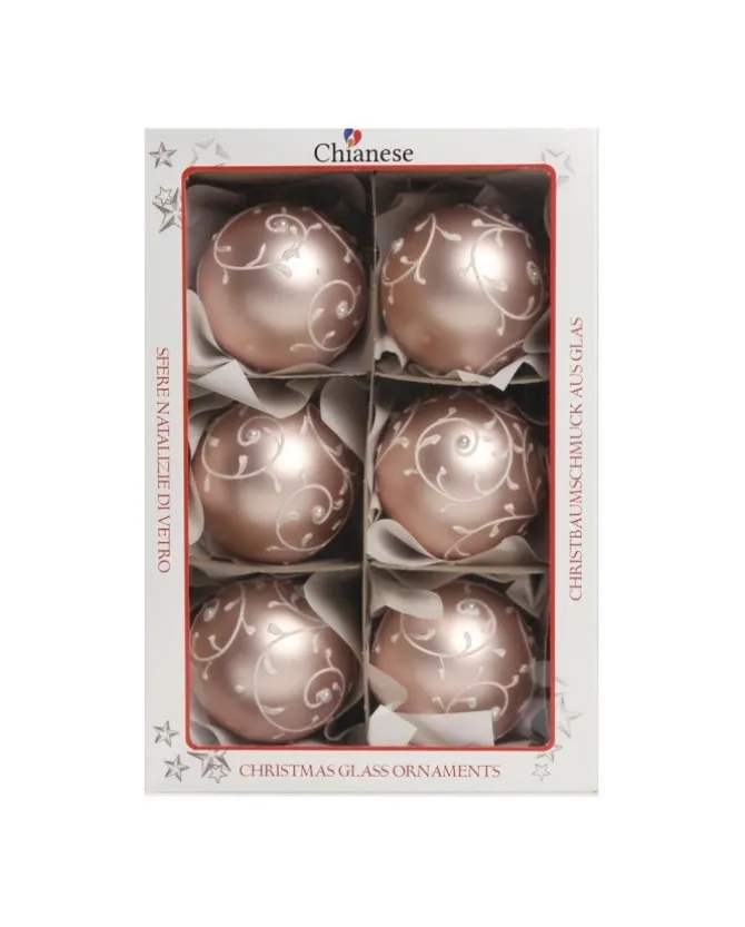 1Pz Pallina Di Vetro Decorata A Mano Rosa Opaco 80Mm