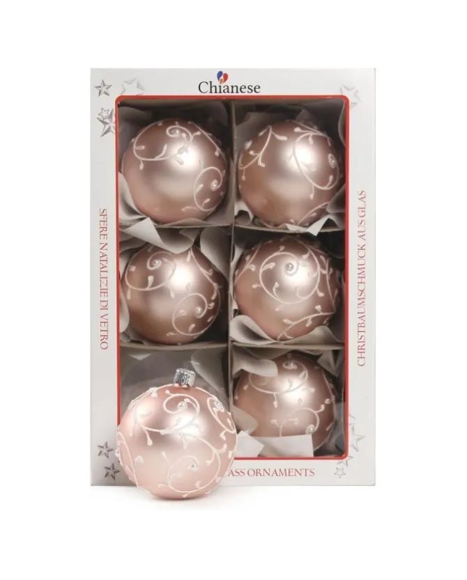 1Pz Pallina Di Vetro Decorata A Mano Rosa Opaco 80Mm