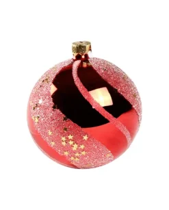 1Pz Pallina Di Vetro Decorata A Mano Rosso Lucido 80Mm