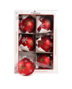 1Pz Pallina Di Vetro Decorata A Mano Rosso Opaco 80Mm