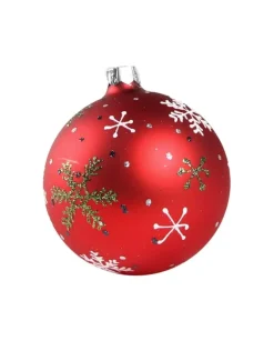 1Pz Pallina Di Vetro Decorata A Mano Rosso Opaco 80Mm