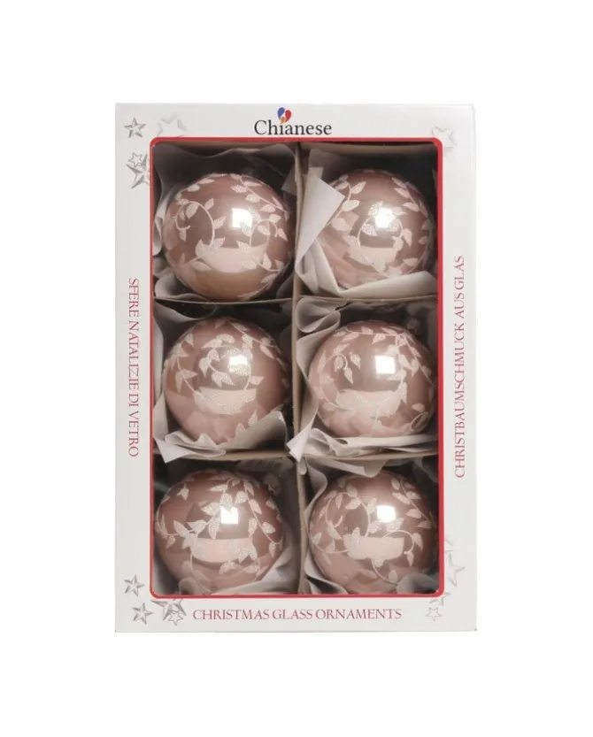 1Pz Pallina Di Vetro Decorata A Mano Rosa Lucido 80Mm