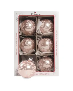 1Pz Pallina Di Vetro Decorata A Mano Rosa Lucido 80Mm