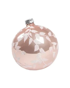 1Pz Pallina Di Vetro Decorata A Mano Rosa Lucido 80Mm