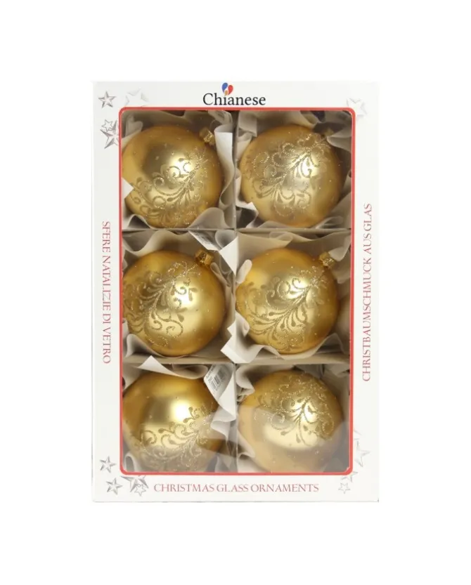 1Pz Pallina Di Vetro Decorata A Mano Oro Opaco 80Mm